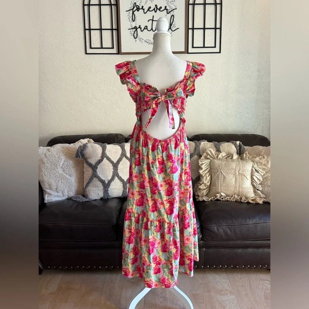 Peyton & Parker Women's Short Sleeve Floral Print Maxi Dress Size L Boho Summer